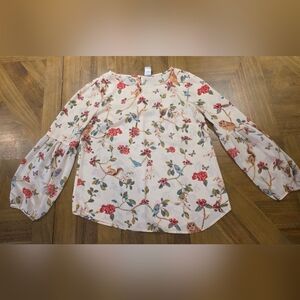 Lauren Conrad Disney Blouse Medium Snow White Collection Floral Bird Print Sheer